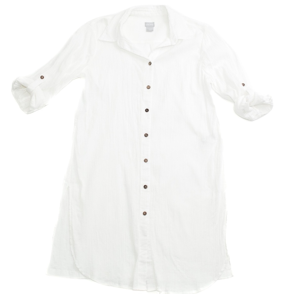 Women's Chico's White Linen Button up Tunic Size 8/10